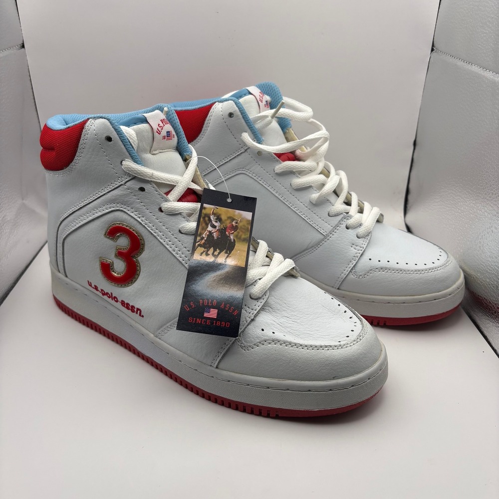 Vintage NWT US Polo Assn Mens High Top Sneakers White Leather U82792-17 Sz 9.5